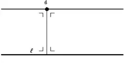 Property 3: Both l and m share a transversal line through a that intersect them at 90°.
