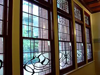 Art Nouveau clear leadlight windows on stairway