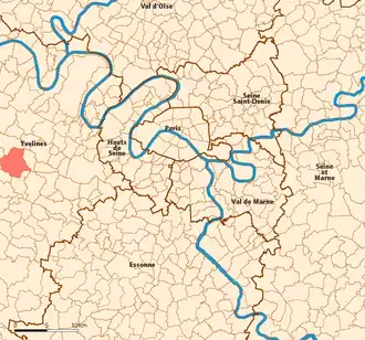 Location (in red) within Paris inner and outer suburbs