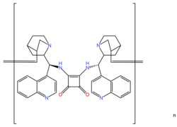 Polymeric squaramide catalyst that is only soluble in strongly polar solvents like DMF and DMSO, and thus can be easily separated.