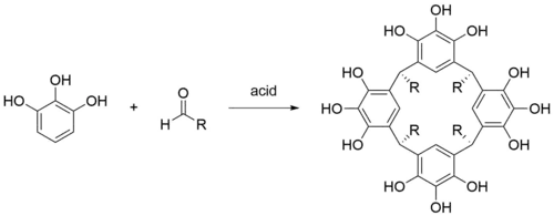Preparation of resorcin[4]arenes from resorcinol and an aldehyde.