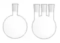Round-bottom flask—a flask with a spherical body and one or more necks with ground glass joints.