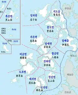 Position of Anjwa-myeon in the south-central region of Shinan County
