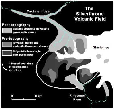 A map of volcanic deposits in and around a subsidence structure