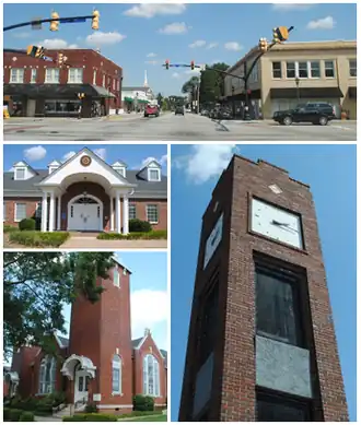 From top, left to right: Downtown Simpsonville, former Simpsonville City Hall, Simpsonville Baptist Church, Simpsonville Clock Tower