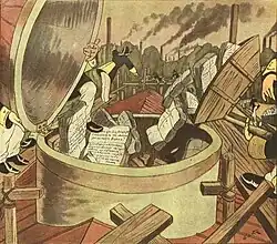 Illustrated supplement to Novoe Vremya for 19 January 1908 depicting the dome being removed to allow for bills to enter the third Duma faster