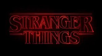 Red text reading "Stranger Things" centered horizontally and vertically on a black background.