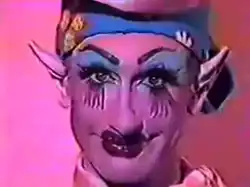 Drag performer Sister Dimension in costume, in a still from Rubnitz's video Strawberry Shortcut