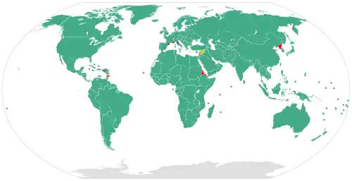 Color-coded world map of ratifiers signatories, and others in the United Nations Convention against Corruption