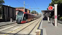 Light rail stop on the street